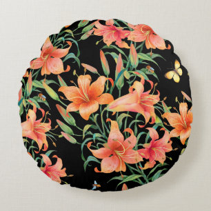 Lilies seamless background pattern. round cushion