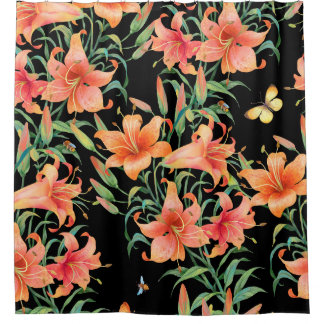 Lilies seamless background pattern.  shower curtain