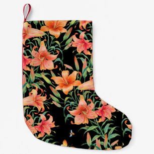 Lilies seamless background pattern. small christmas stocking