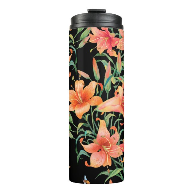 Lilies seamless background pattern.  thermal tumbler (Front)