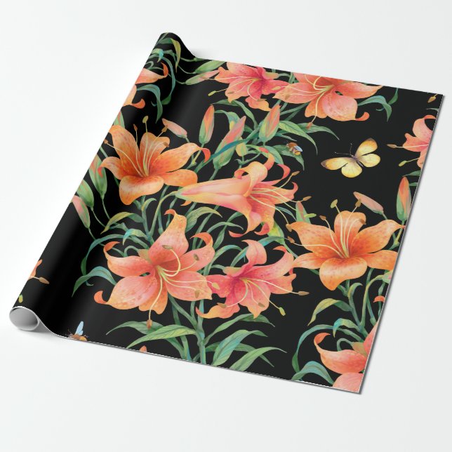Lilies seamless background pattern.  wrapping paper (Unrolled)