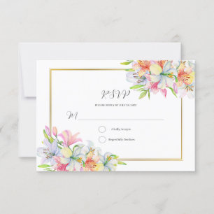 Lilies watercolor flowers wedding rsvp