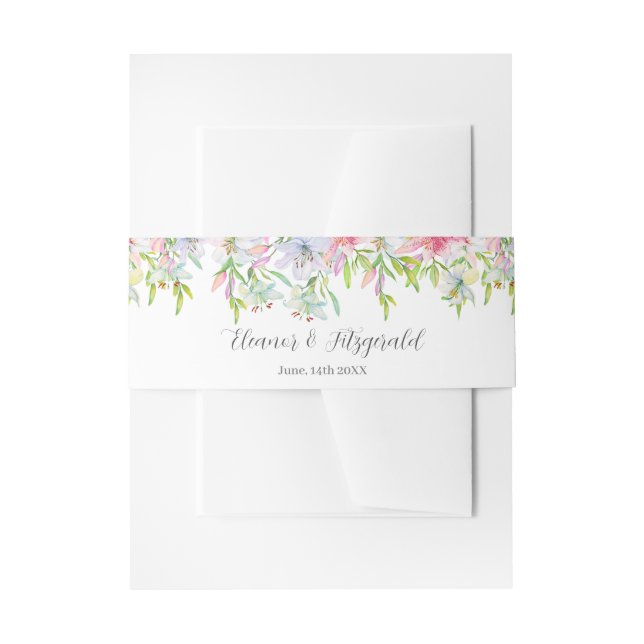 Lilies Watercolor Wedding Invitation Belly Band (Front Example)