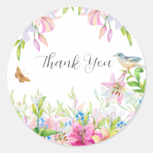 Lilies Watercolor Wedding Thank you Classic Round Sticker