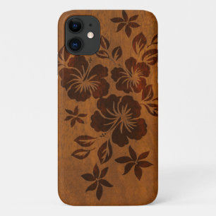 Lilikoi Hibiscus Hawaiian Faux Koa Wood iPhone 11 Case