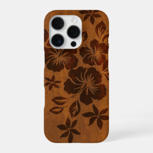 Lilikoi Hibiscus Hawaiian Faux Wood Koa iPhone 16 Pro Case
