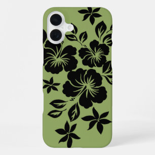 Lilikoi Hibiscus Hawaiian Floral Moss Green iPhone 16 Plus Case