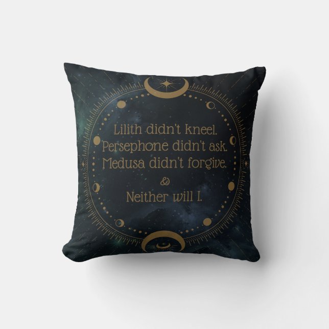 Lilith Didn't Kneel Divine Rebellion Inspirational Cushion (Front)