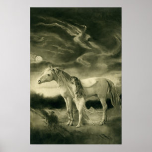 Lilith with white horse poster