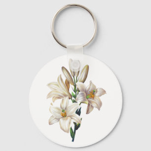 Lilium Candidum or Madonna Lily By Redoute Key Ring