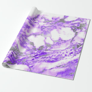 Lilla Purple Silver White Marble Shiny Glam Wrapping Paper