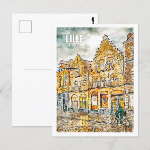 Lille France Famous Travel Place Watercolor Postcard