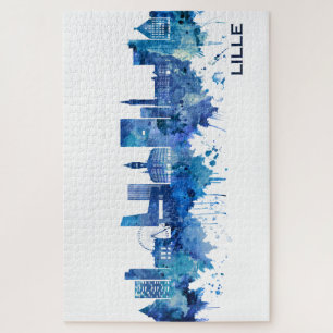 Lille France Skyline Blue Jigsaw Puzzle