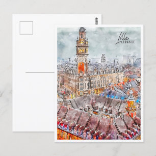 Lille France Travel Place Watercolor Postcard