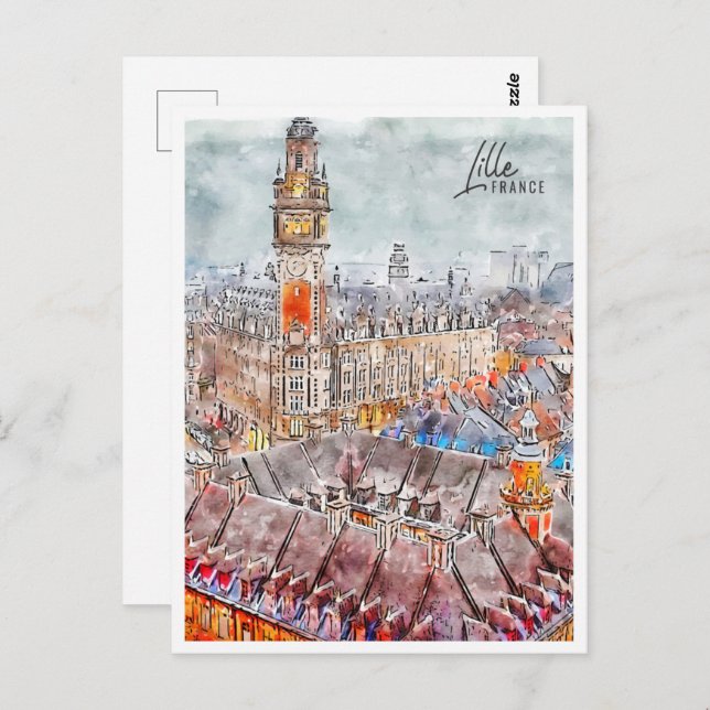 Lille France Travel Place Watercolor Postcard (Front/Back)