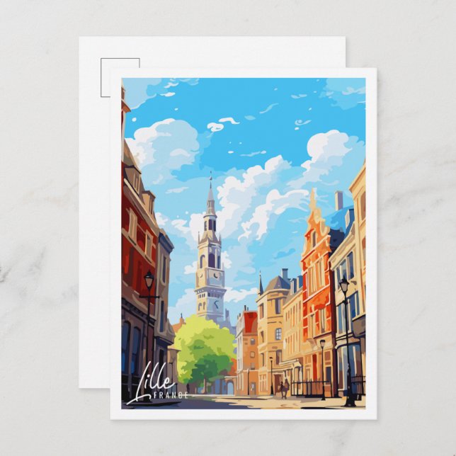 Lille France vintage travel illustration Postcard (Front/Back)