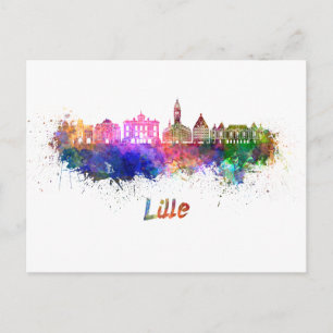 Lille skyline in watercolor postcard