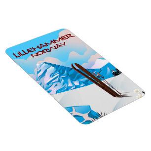 Lillehammer Norway Ski poster. Magnet