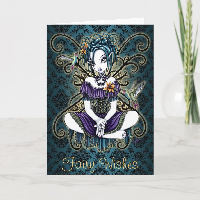 "Lillian" Gothic Hummingbird Fairy Art Card (Front)