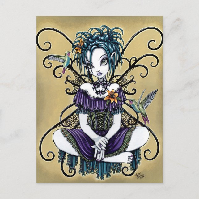 "Lillian" Gothic Hummingbird Fairy Art Postcard (Front)