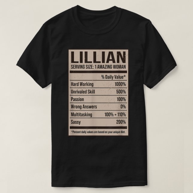 Lillian Nutrition Facts Name Nickname Alias Title  T-Shirt (Design Front)