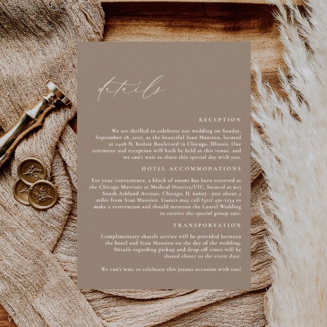 LILLIE Elegant Mocha Brown Wedding Details Enclosure Card (Creator Uploaded)