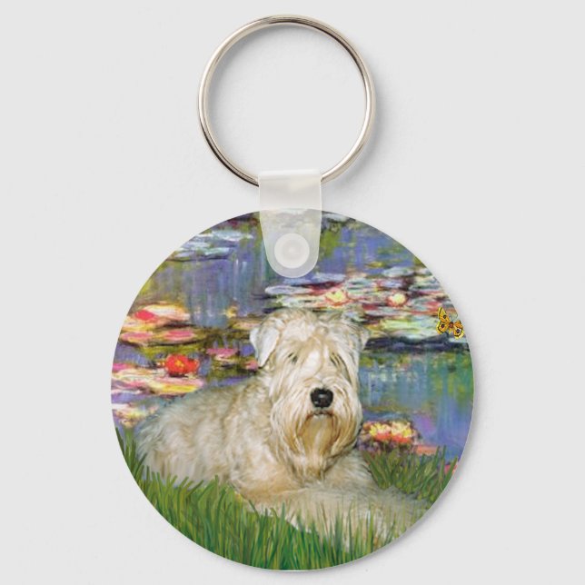 Lillies 2 - Wheaten Terrier 1 Key Ring (Front)