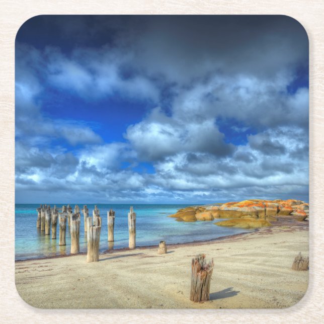 Lillies Beach | Wybalena, Flinders Island Square Paper Coaster (Front)