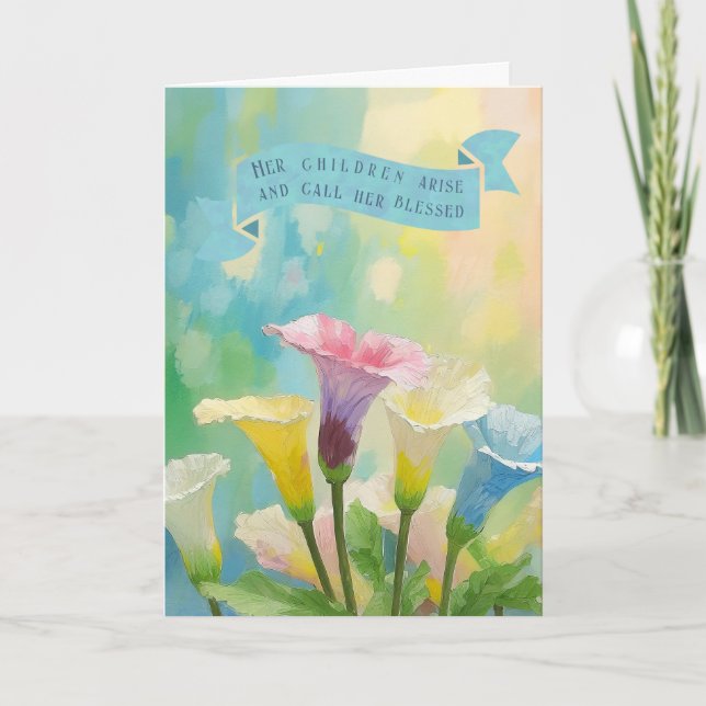 Lillies Flowers,Christian Bible Verses Mothers Day Holiday Card (Front)