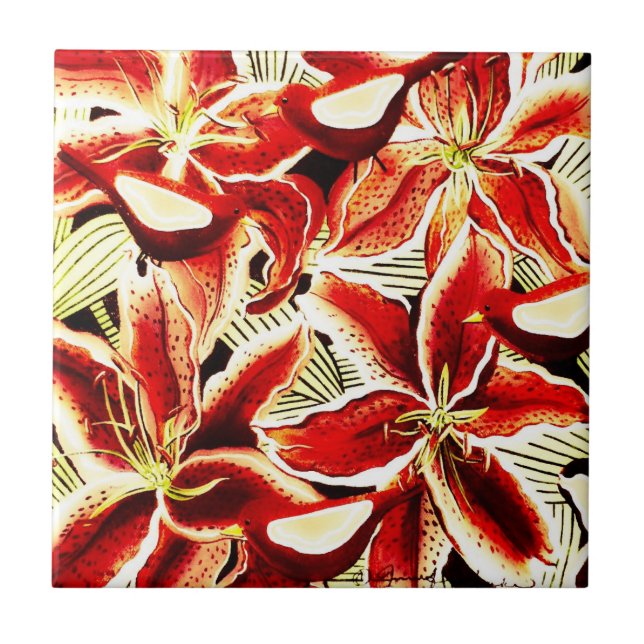 Lillie's Red Birds Tile (Front)