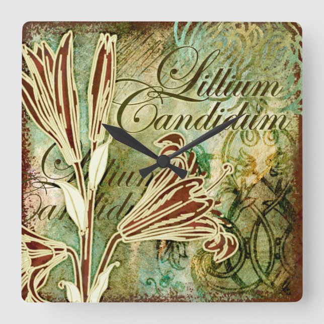 Lillium Candidum Square Wall Clock (Front)