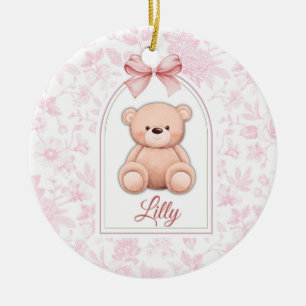 Lilly   Custom Pink Teddy Bear Nursery Design  Ceramic Ornament