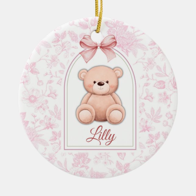 Lilly | Custom Pink Teddy Bear Nursery Design  Ceramic Ornament (Front)