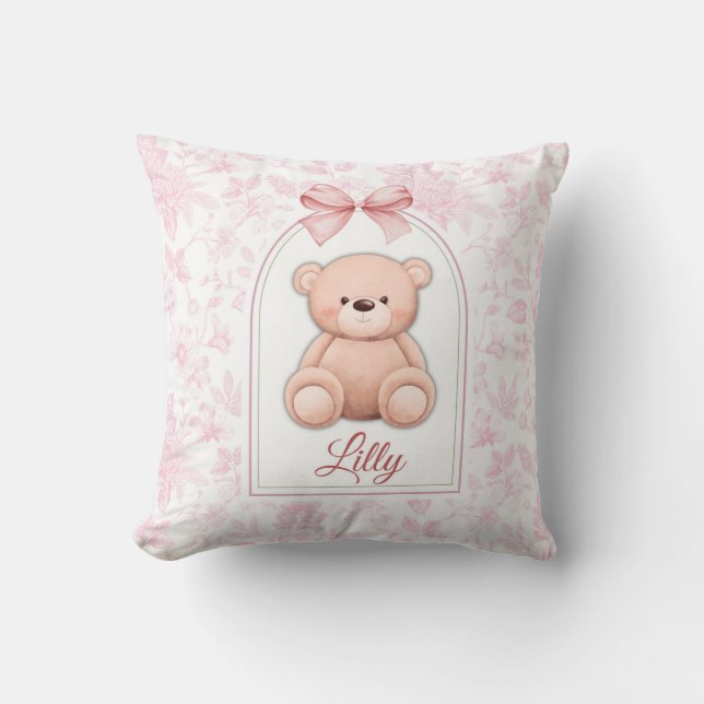 Lilly | Custom Pink Teddy Bear Nursery Design  Cushion (Front)