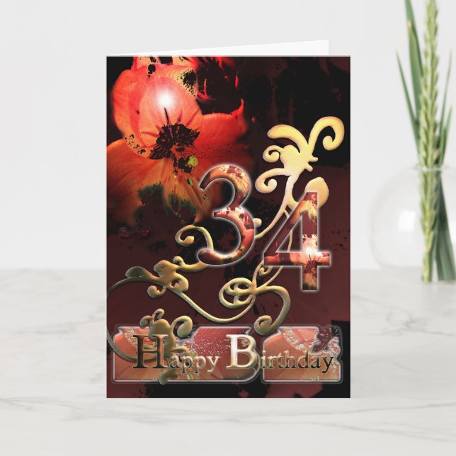 Lilly Dream flower Happy  34 Birthday floral Card (Front)