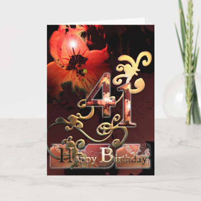 Lilly Dream flower Happy  41 Birthday ornate Card (Front)