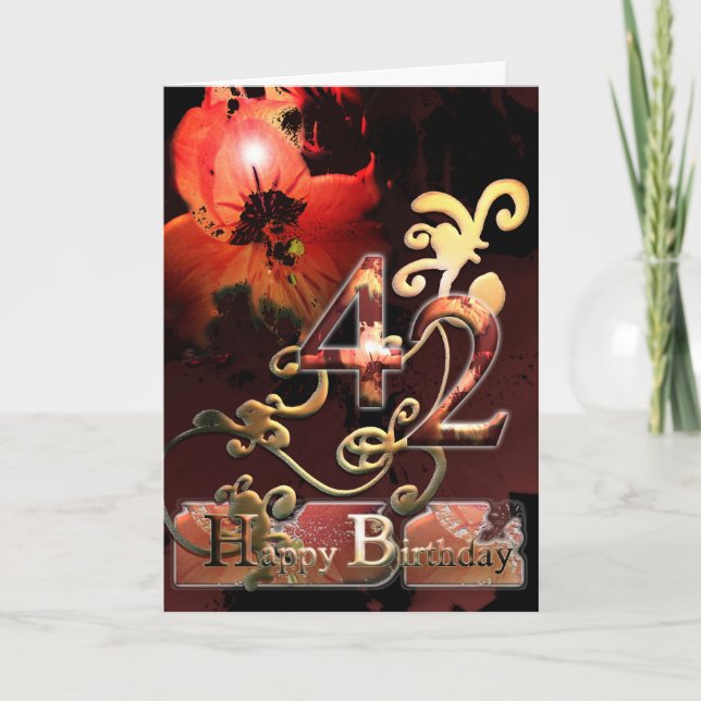 Lilly Dream flower Happy  42 Birthday floral Card (Front)