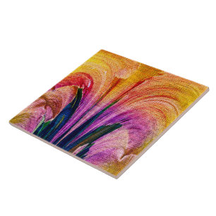 Lily Abstract Burgundy Lily Softened - Enhanced Ceramic Tile