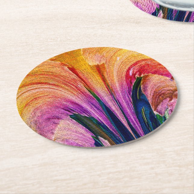 Lily Abstract Burgundy Lily Softened - Enhanced Round Paper Coaster (Angled)