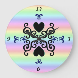 Lily and Heart on Rainbow Large Clock