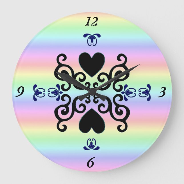 Lily and Heart on Rainbow Large Clock (Front)