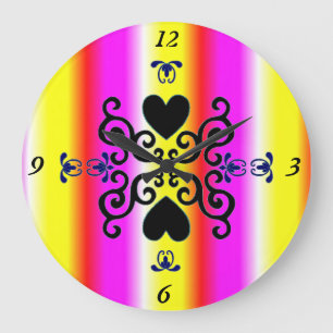 Lily and Heart on Rainbow Large Clock