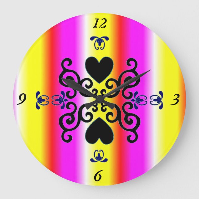 Lily and Heart on Rainbow Large Clock (Front)