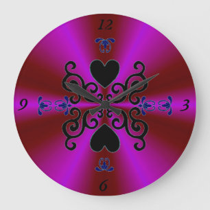 Lily and Heart on Rainbow Large Clock