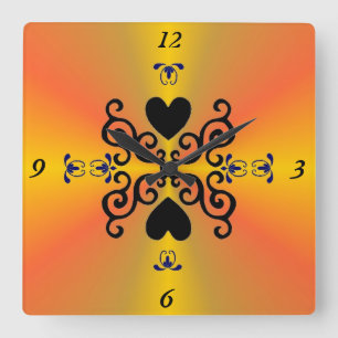 Lily and Heart on Rainbow Square Wall Clock