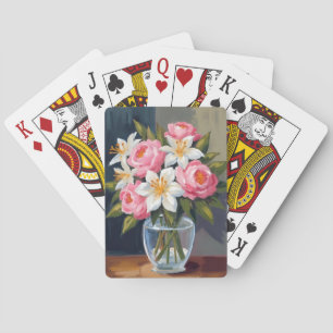 Lily and Rose Bouquet   Floral Watercolor Vase Playing Cards