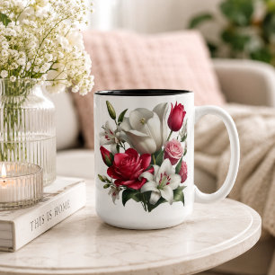Lily and roses Two-Tone coffee Mug, 15 oz Mug