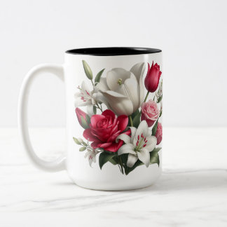 Lily and roses Two-Tone coffee Mug, 15 oz Two-Tone Coffee Mug