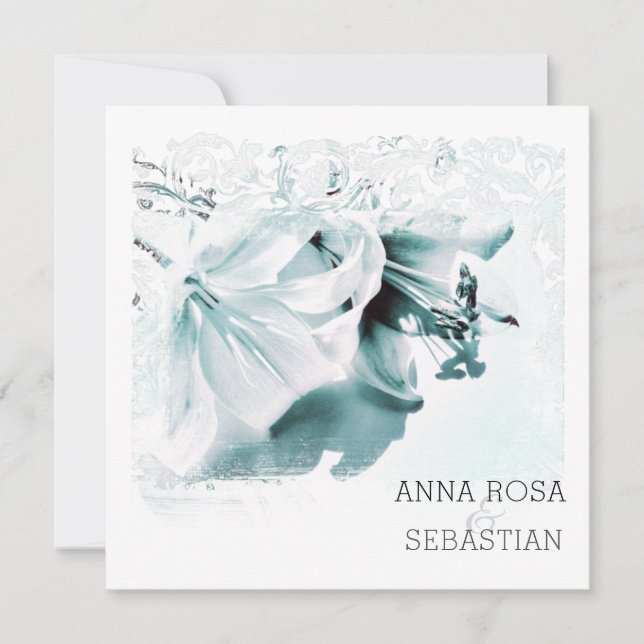 ~* Lily  AR12 QR PHOTO RSVP Ornate Floral Wedding Invitation (Front)