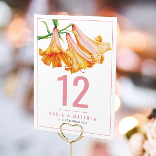 Lily bell orange floral art wedding table number